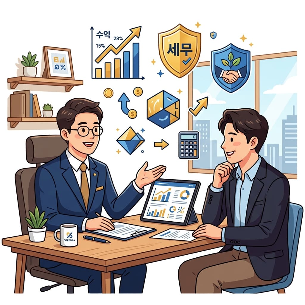 고객에게 설명하는 세무사 캐릭터